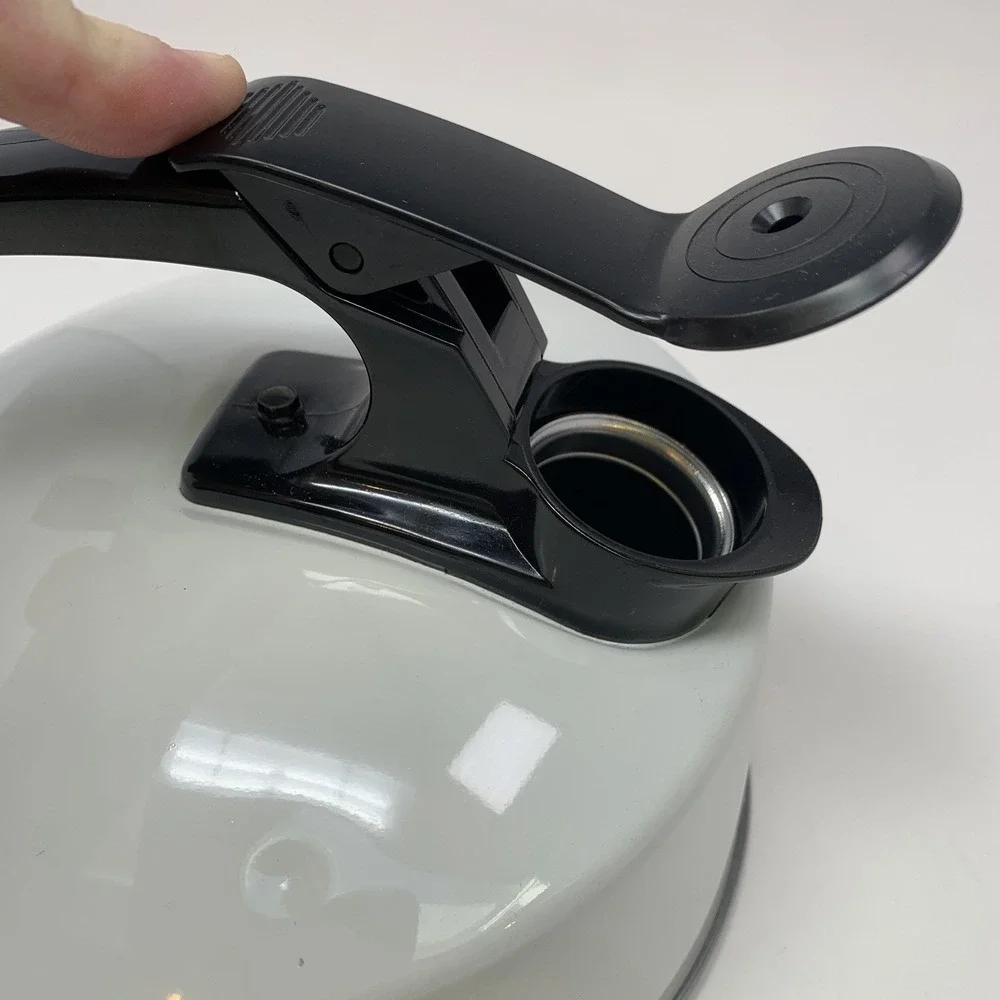 Vtg NEW Mirro 2.5 Qt Whistling Tea Kettle White Made in USA - *Has Flaw*